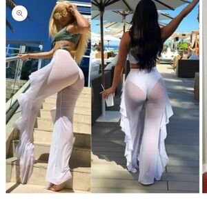 NWT White Sheer Ruffle Pants, Small